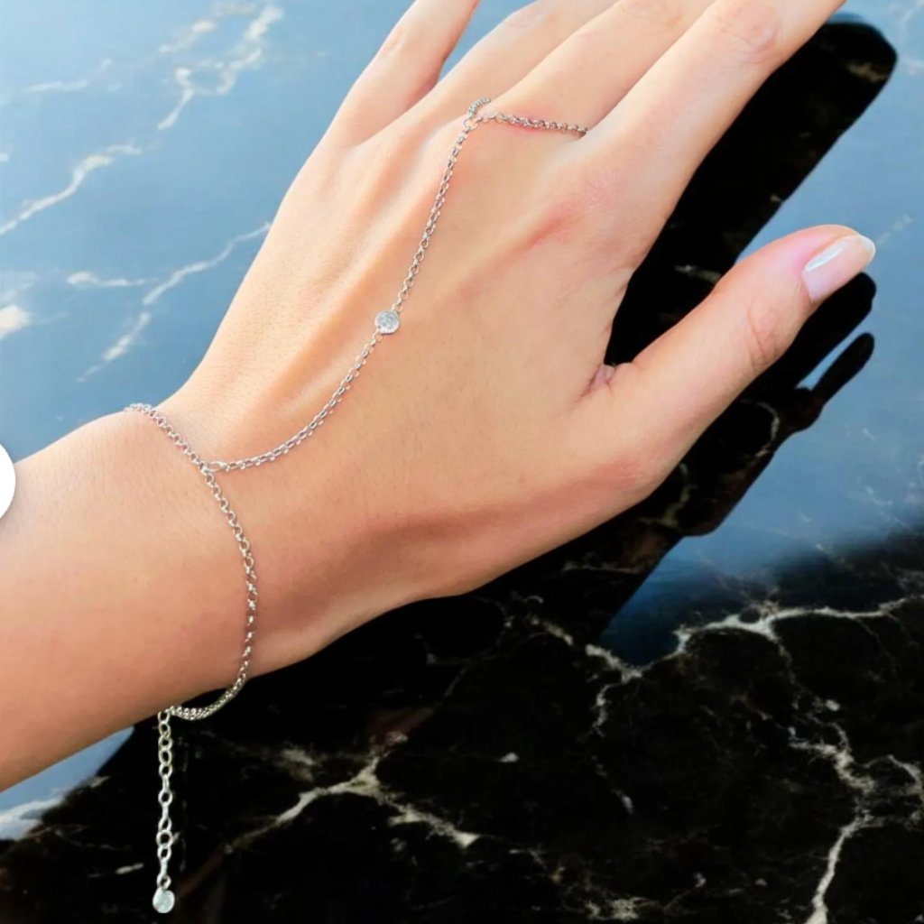 Birthstone Hand Chain, Hand Chain Ring, Anniversary Gift, Gold Chain,